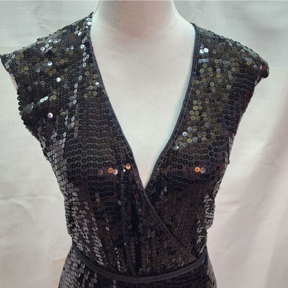 MICHAEL Michael Kors Black Allover Sequin Wrap Dress Size Petite Medium - Picture 6 of 12